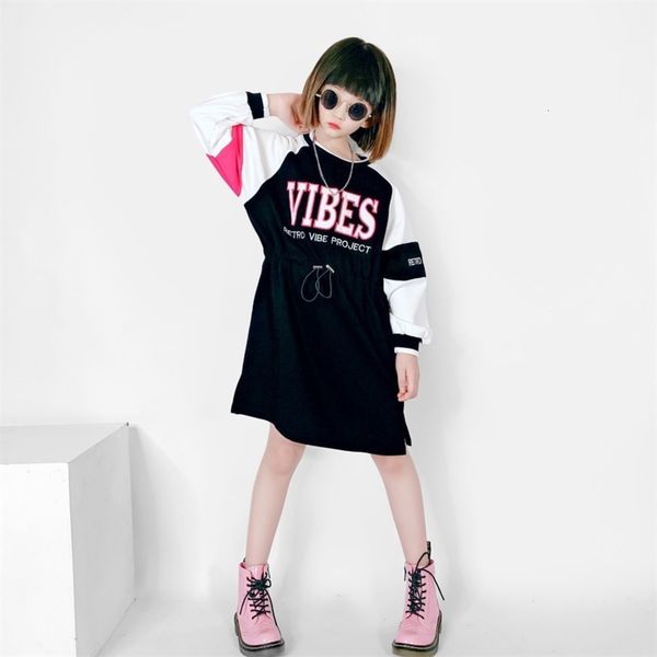 

zhongda color contrast raglan korean sve girl's letter cotton children's 2021 spring drs new waist fashion, Red;yellow