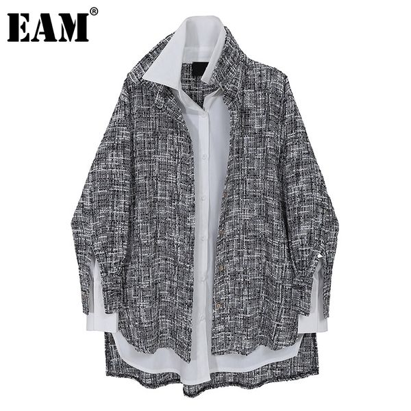 

[eam] loose fit gray split joint big size jacket new lapel long sleeve women coat fashion tide spring autumn 1db900 201112, Black;brown