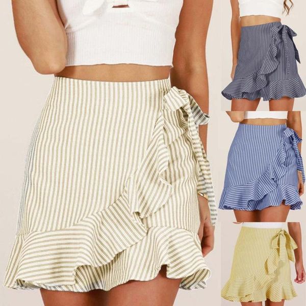 

high waist striped flounce lace skirt beach elegant women polka dot summer skirts ruffles asymmetrical uniform mini skirt#5.291, Black