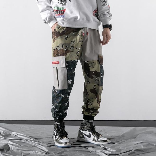 

nice harajuku camouflage cargo pants men hip hop pockets patchwork men streetwear joggers pants male clothing plus size 5xl1, Black