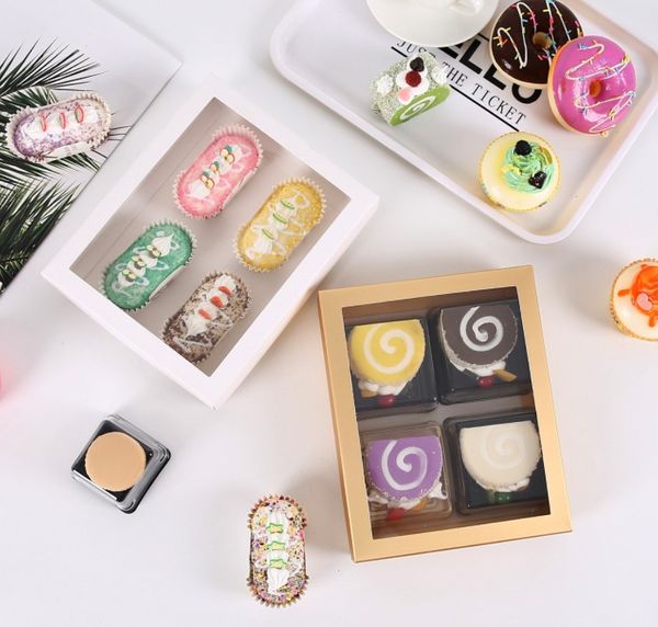 Weißgold-Geschenkpapierbox mit Fenster, Geburtstag, Hochzeit, Party, Verpackung, Süßigkeiten, Kekse, Tassenkuchen