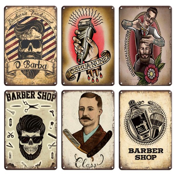 

2021 funny shabby chic vintage barber shop metal sign retro craft pin up tintin tin plates poster pub shop home metal wall art decor 20x30cm
