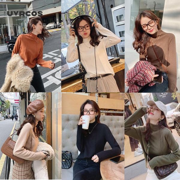 

uvrcos winter basic solid turtleneck slim fit sweater for women causal long sleeve knit pullover 1, White;black