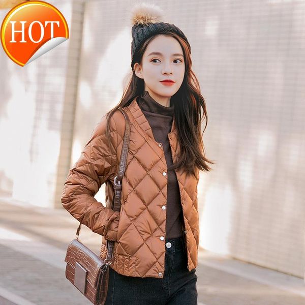 

women's down & parkas winter fashion slim women short solid light coat pockets casual ultra duck warm, Black