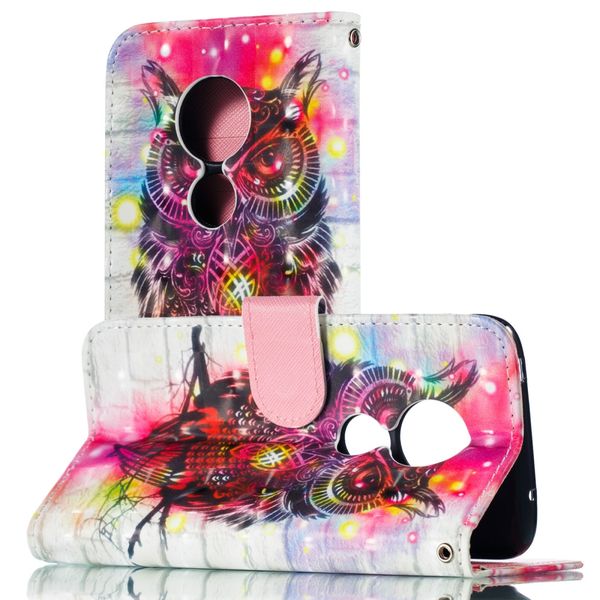 

3d pattern colored drawing horizontal flip leather case for moto g7 play with holder card slots wallet lanyard