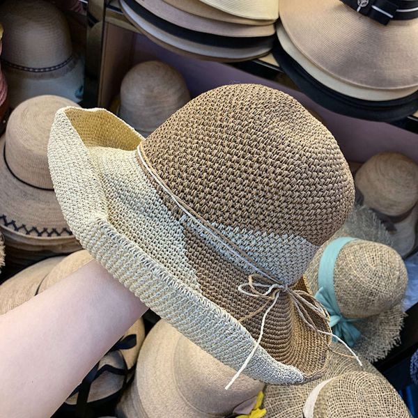 

salad straw grass personality rope decoration summer windproof and sunshade flanging hat women's style, Blue;gray