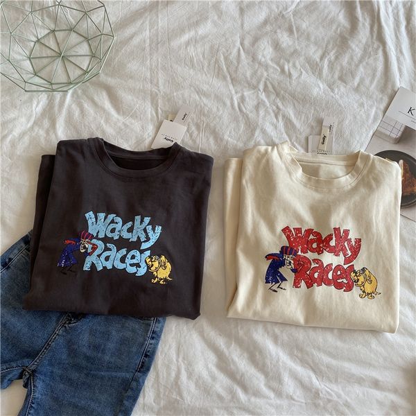 

cartoon animal letters printed t-shirt 2020 coat t-shirt summer new women's wear korean short sleeve loose thin cotton afget, White