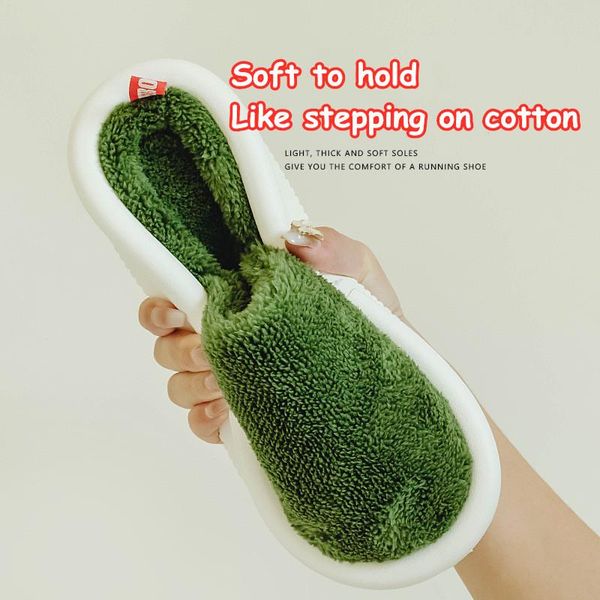 

slippers 2021 winter home shoes women house thick sole warm plush japanese anti-slip indoor for men, Black