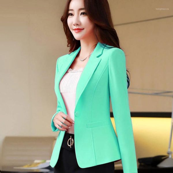 

2020 fashion spring women blazers jackets small chiffon suit jacket candy color long sleeve slim suit button lady basic jackets1, White;black