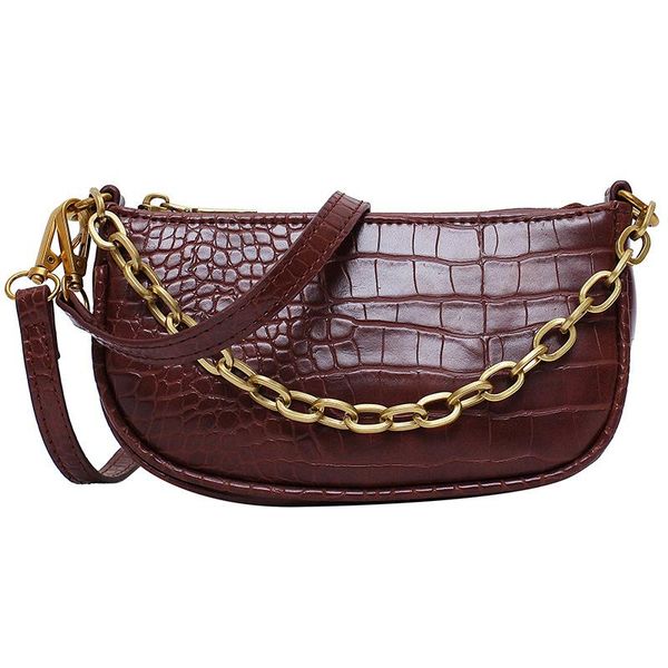 

2020 new fashion crocodile pattern shoulder women bag hand bag personality wild pu patent leather baguette shape handbag