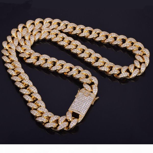

heavy cubic zirconia miami men's cuban chain necklace with bracelet necklace set gold silver 20mm big choker hip hop jewelry 16" 1