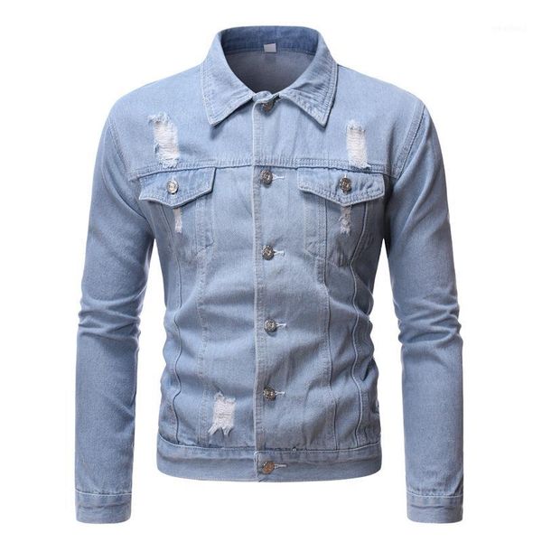 

men's jackets men's denim jacket frayed retro street casual pilot harajuku fashion hole slim fit sky blue size 5xl1, Black;brown