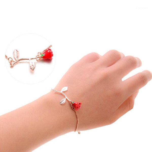 

gift for girlfriend bracelet red rose simple bracelet for valentine's day souvenir wedding present favor party el1