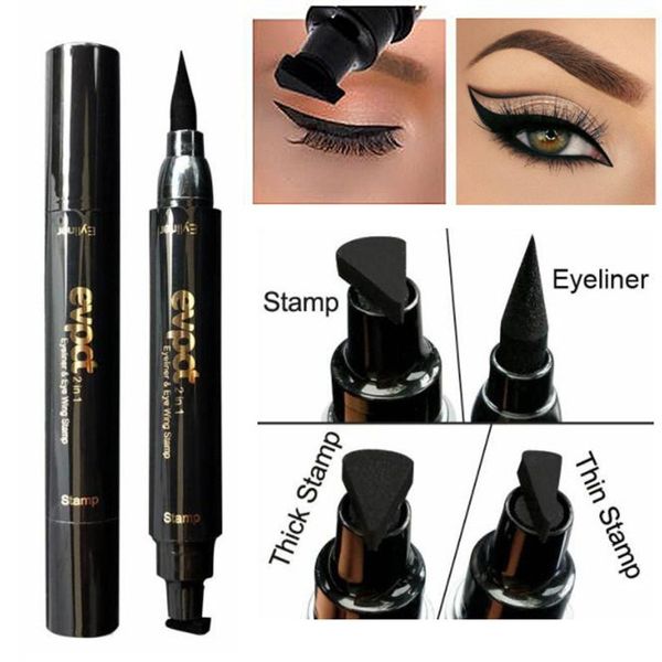 Yeni Göz Makyaj Aracı Evpct Çift End Eyeliner Kalem + Damga Üçgen Mühür Eyeliner 2 1 in 1 Su Geçirmez Sıvı Eyeliner 17g DHL Ücretsiz