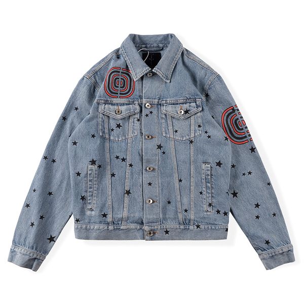 

men jeans jacket denim button down printed washed blue 11 coats men's fashion casual outwear, Black;brown