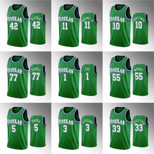 

custom 2020 lone ranger retro green style jerseys 42 kleber 11 hardaway jr. 10 finney-smith 77 doncic 1 lee 55 wright basketball jersey, Black;red