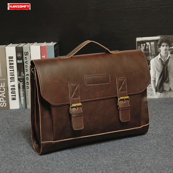 

design 2019 men's business lapcrazy horse leather handbag briefcase male classic shoulder bag original men