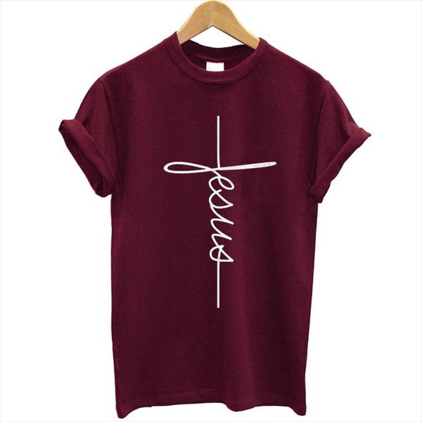 

fashion new arrival women t shirts summer short sleeve jesus t shirt christian cross printing female tee shirt plus size, White
