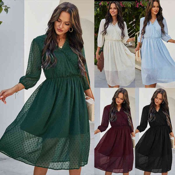

woman casual dresses 2022 spring and summer women's clothing store v-neck show thin waist dr, Black;gray