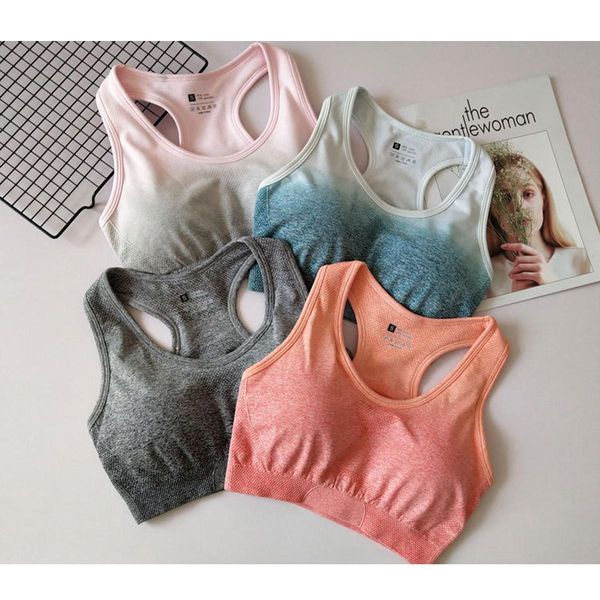 

йога спорт бюстгальтер женщина push up pad фитнес-центр sportwear gradient yoga top противоударный дышащий бесшовные запуск тренировка wear