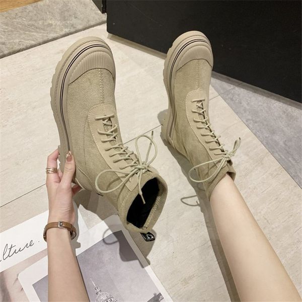 

2021 new spring cloth autumn for ladies shoes anti-slip-resistant wear lace up to short fashion western boots 4b5t, Black
