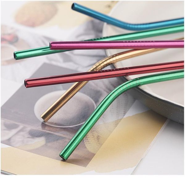 

mixing color reusable metal drinking straws 304 stainless steel straw set with cleaner brush bar drinkware party a jlluuf