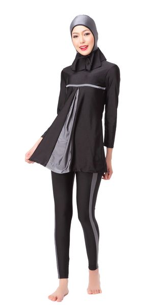 

2021 new classic women swimwear solid female long sleeves musluman swimming clothes suit sqwc, Red