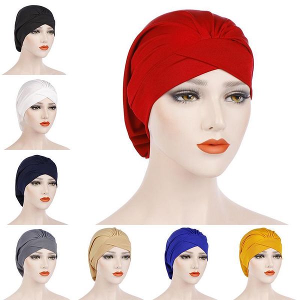 Acessórios de cabelo Headwear Hat Head Scarf New Fashion Women Cotton Sólidos Turban Cap borboleta capa Chemo Cap Elastic da Índia