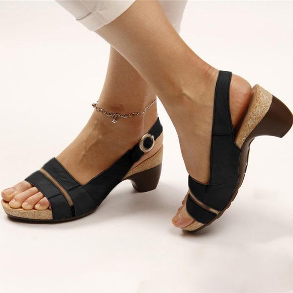 

dress shoes summer mid heels women gladiator sandals open toe platform ladies black chunky heel roman big size sandalias mujer