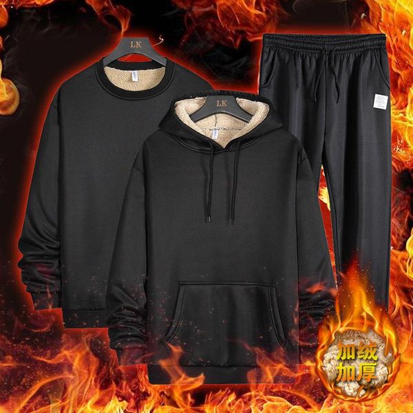 

autumn new men's plush sweater hooded and thickened suit cashmere sweater warm and warm cardigan, Black;blue