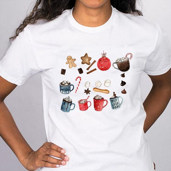 

women merry christmas winter time kawaii cartoon fashion graphic holiday tees clothes print lady female t shirt t shirt, White