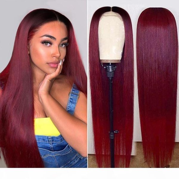 

4x4 closure wig human hair for black women short bob hd frontal brazilian lace front bone straight hair 99j ombre burgundy wigs, Black;brown