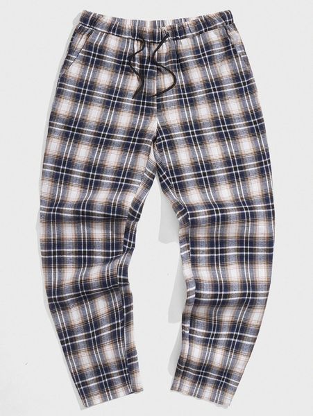 

romwe guys plaid drawstring pants b8xq#, Black