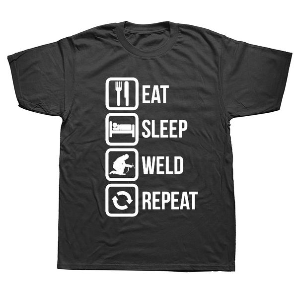

men brand clothing tees casual male t shirt eat sleep weld repeat welder welding print t-shirt summer style sport hooded sweatshirt hoodie