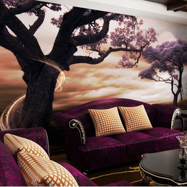 

wallpapers customize any size 3d relief purple tree for bedroom tv background wall paper home decor living room non-woven mural wallpaper