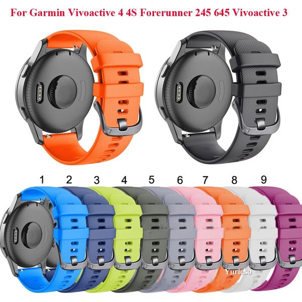18 20 22mm Silicone Watch Band Strap for Garmin Vivoactive 4 4s Forerunner 245 645 Vivoativo 3 Smart Bracelet Wrist Strap Wholesale