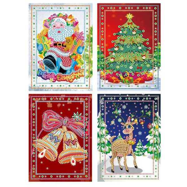 4 Stück 5D DIY Diamant Malerei Cartoon Papier Gruß Postkarten Handwerk Kinder Festival Grußkarten Mini Weihnachtsmann Frohe Weihnachten 201112