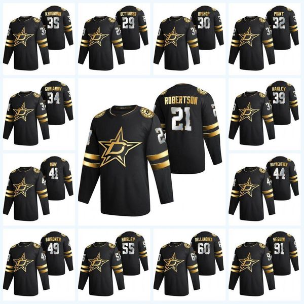 

dallas stars jamie benn 2020-21 golden limited edition black jersey corey perry alexander radulov denis gurianov pavelski bishop heiskanen, Black;red