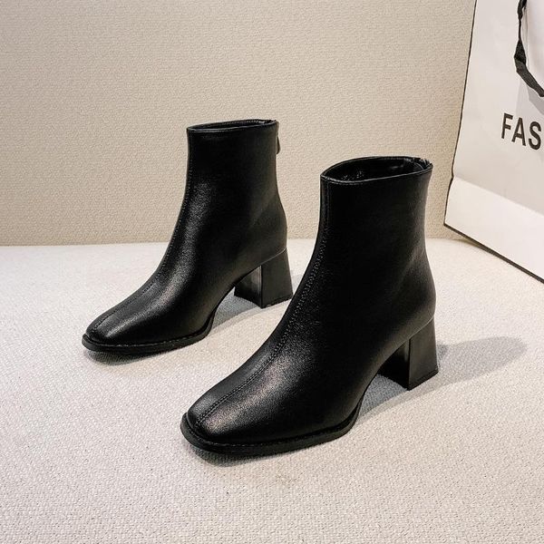 

boots 2021 autumn and winter european station women's back zipper chunky heel ladies' high-heeled, Black