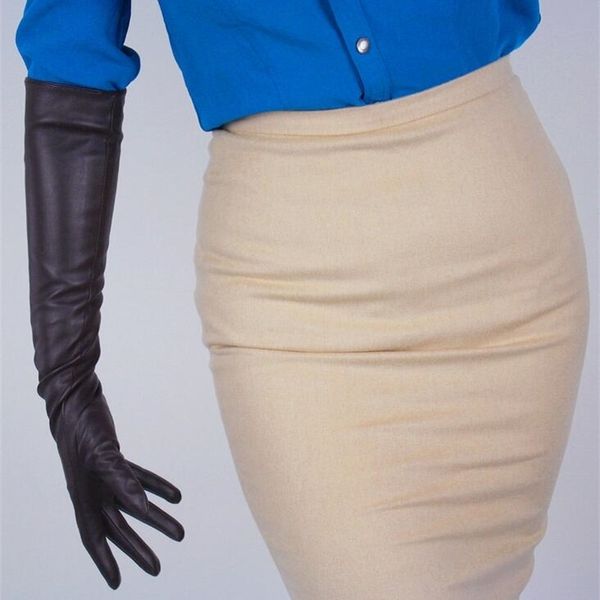 

women' fashion elegant faux pu leather glove lady' club performance formal party dark brown color long driving glove 50cm r648 2, Blue;gray