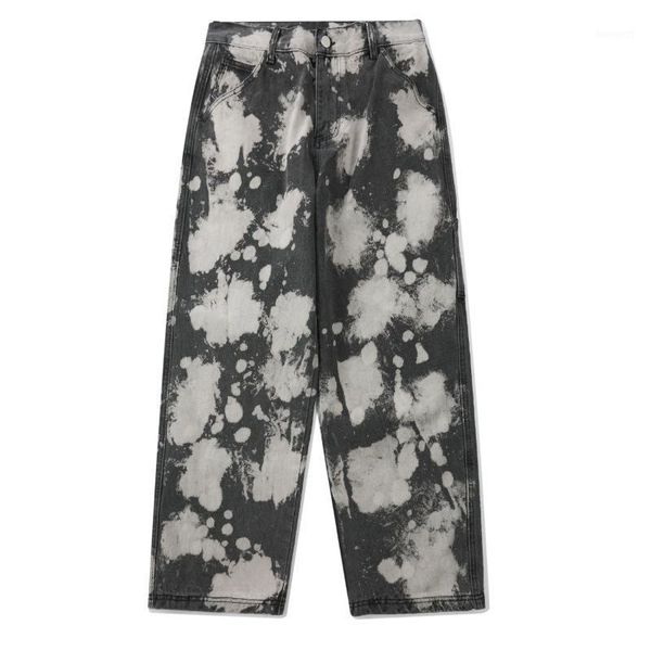 

2020ss hip hop graffiti spray paint denim jeans streetwear harajuku black straight pant man oversized loose joggers men trousers1, Blue