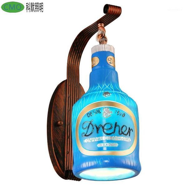 

american industrial retro colorful wine bottle wall lamp bedroom bedside bar creative personality retro bar wall light with e271