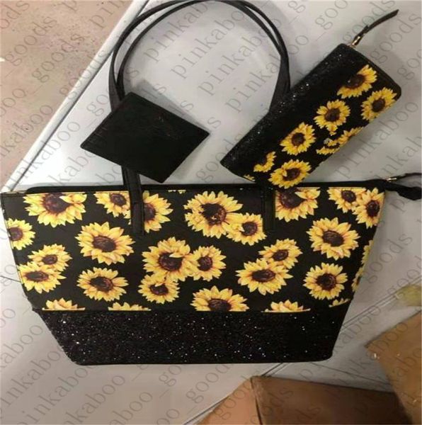 

womens ks pu handbag wallet purse 3pcs/set designs sequin glitter totes shoulder bags sunflower camoflage color print bags ladies 2020d42705, Black;white