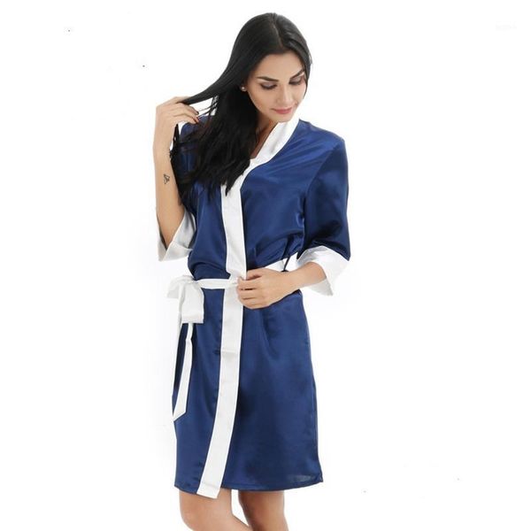 

women silk satin robe wedding bride sleepwear short night robes fashion women nightgown robe dressing gown with waistband1, Black;red