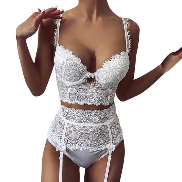 

women lace lingerie set, hollowed out embroidery v-neck underwear, comfortable bra panties, white s-xxl, Red;black