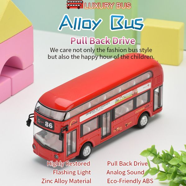 

double-decker bus alloy mini model cars toy sightseeing bus vehicles urban transport vehicles commuter vehicle for kid gift