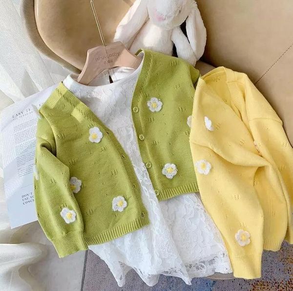 

2021 new wholesale girls floral knitted sweater spring fashion kids cardigan 1-6 years, Blue