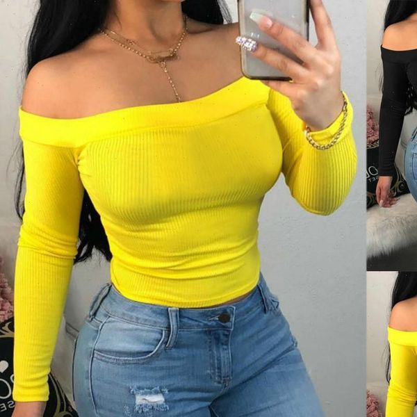

40 womens fashion casual off shoulder long sleeve short sleeve strapless slash neck solid color blouse autumn shirts, White