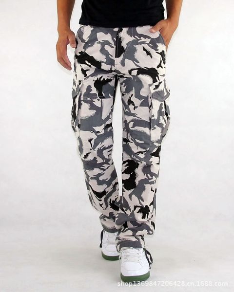 

bqudu 2020 casual men's overalls pants men's battlefield multi pocket snow camouflage summer camouflage overalls outdoor casual pa, Blue