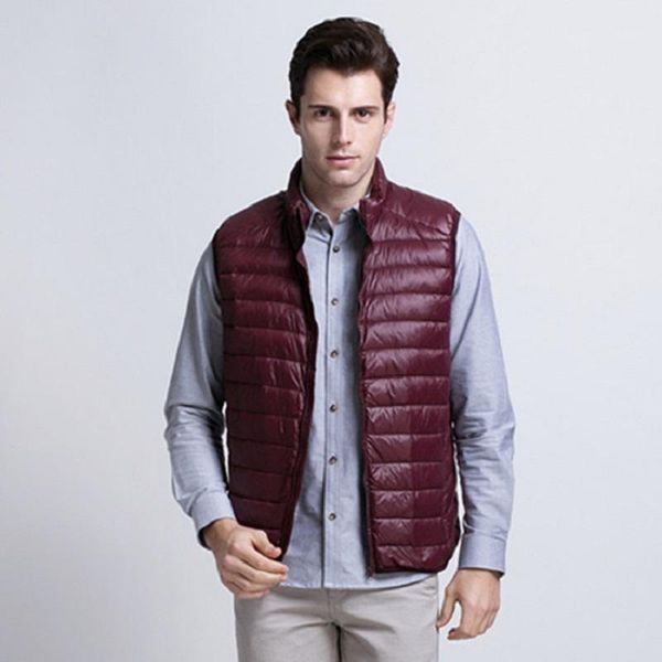 

autumn white duck down vest men solid color light sleeveless jacket men casual stand collar mens vest s-4xl waistcoat1, Black